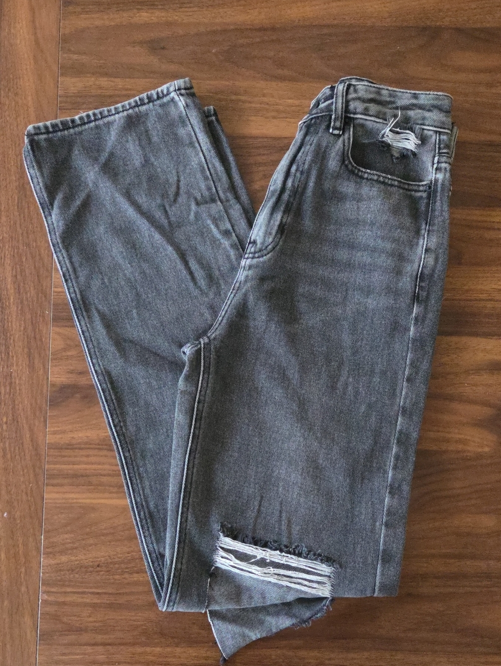 PACSUN Women's Washed Black Distressed Jeans - 90'S Boyfriend